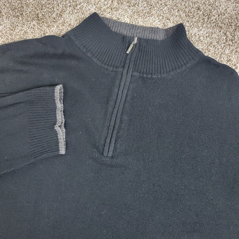 Ponte Vecchio Mens 2XL Solid Black Quarter Zip Sweater Silk Cashmere Blend